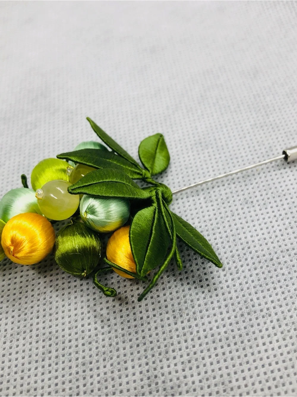 Fruit Cluster Lapel Pin in Green and Gold
